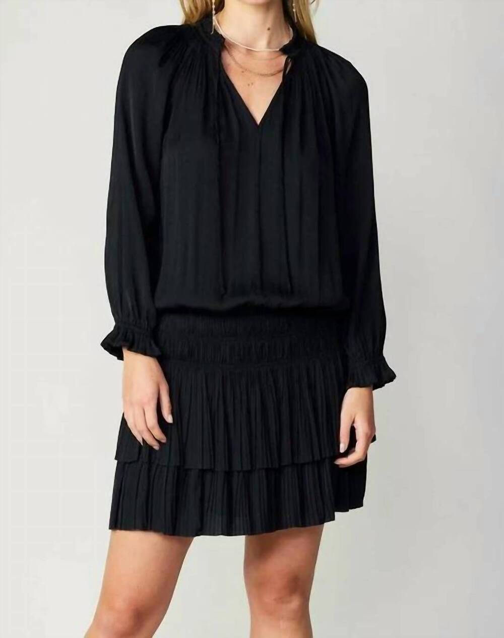 NEW CURRENT AIR laurel pleated mini dress in black